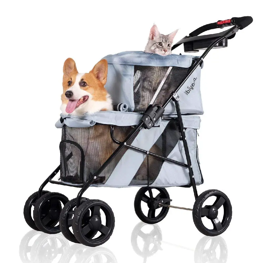 ibiyaya 4 Wheel Double Pet Stroller for Dogs and Cats