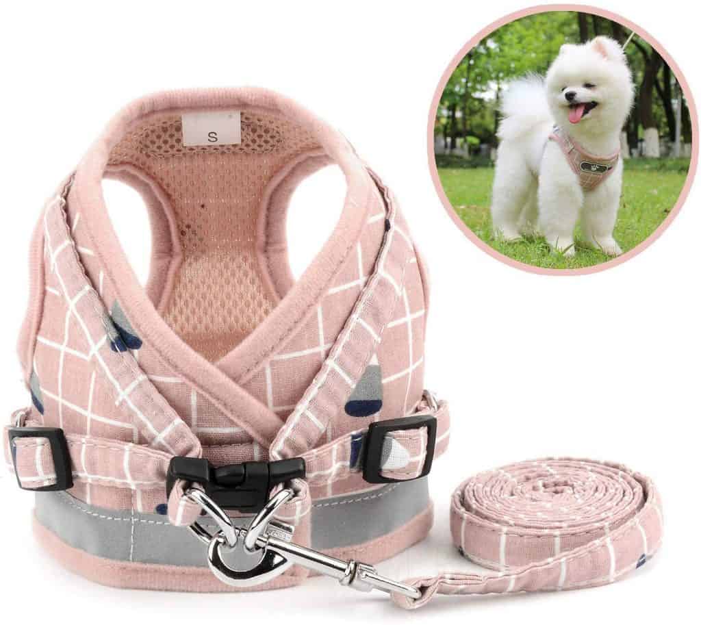 Zunea Small Dog Harness and Leash Set Adjustable Reflective Step-in Harnesses