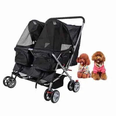 Dporticus 4 Wheel Pet Stroller Foldable Two-Seater
