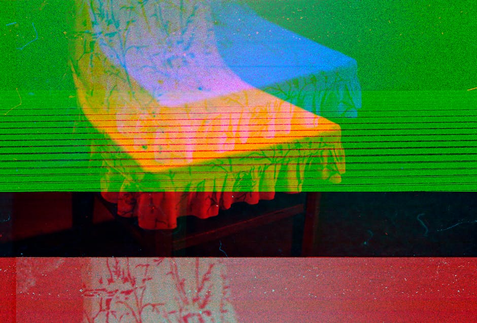 Artistic abstract photo of a chair with vibrant colors and distortion effects.
