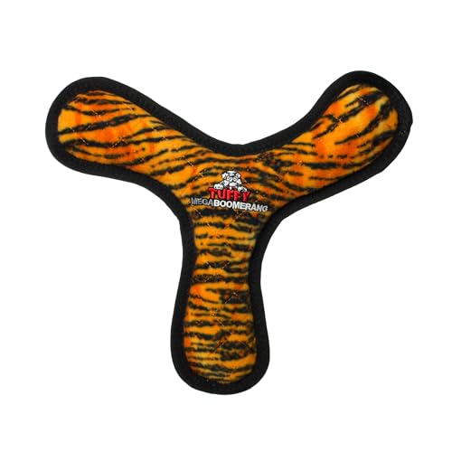 TUFFY - World's Tuffest Soft Dog Toy - MEGA -Multiple Layers. Made Durable, Strong & Tough. Interactive Play (Tug, Toss & Fetch). Machine Washable & Floats (Boomerang Tiger, Large)